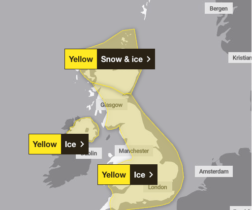 Met Office issues yellow ice warning