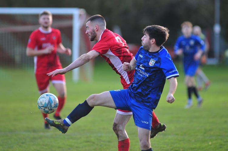 South Devon Football League Premier Division. Match action from Kingsteignton Athletic  versus Totnes & Dartington SC. A 2-1 home win for The Rams