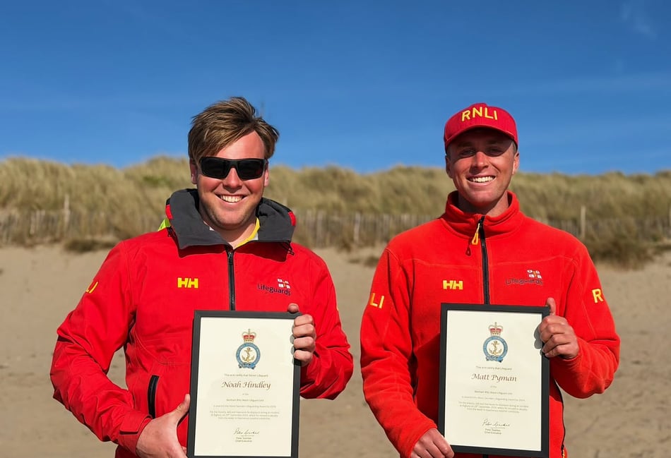 RNLI lifeguards Noah Hindley and Matt Pyman honoured for bravery