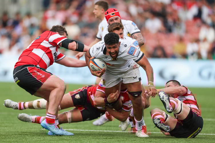 Lock Rus Tuima tries to find a way through for Exeter Chiefs in their Premiership clash at Gloucester
