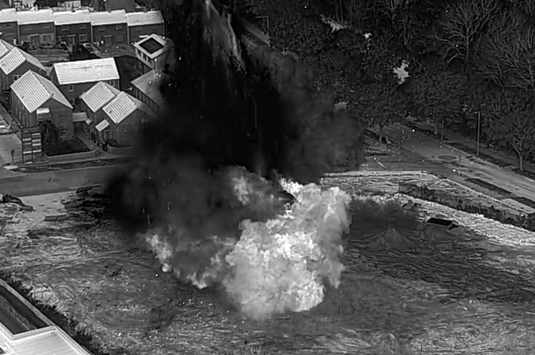 The moment the WWII bomb was detonated on the building site in Southway, Plymouth.