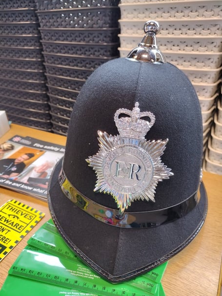 A classic Devon and Cornwall Police helmet
