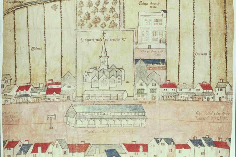 Section of 1586 map of Kingsbridge owned by the South West Heritage Trust