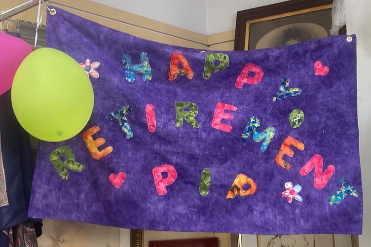 A handmade banner for Pip's retirement