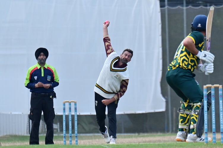 Devon Cricket League B Division.Bovey Tracey 2nd XI versus Stoke Gabriel 1st XI. Stoke bowler Mike Smith