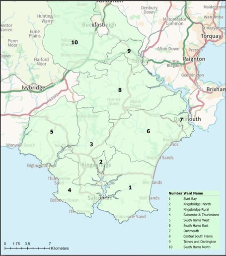 New ward arrangements for the South Hams. Image courtesy: Devon County Council